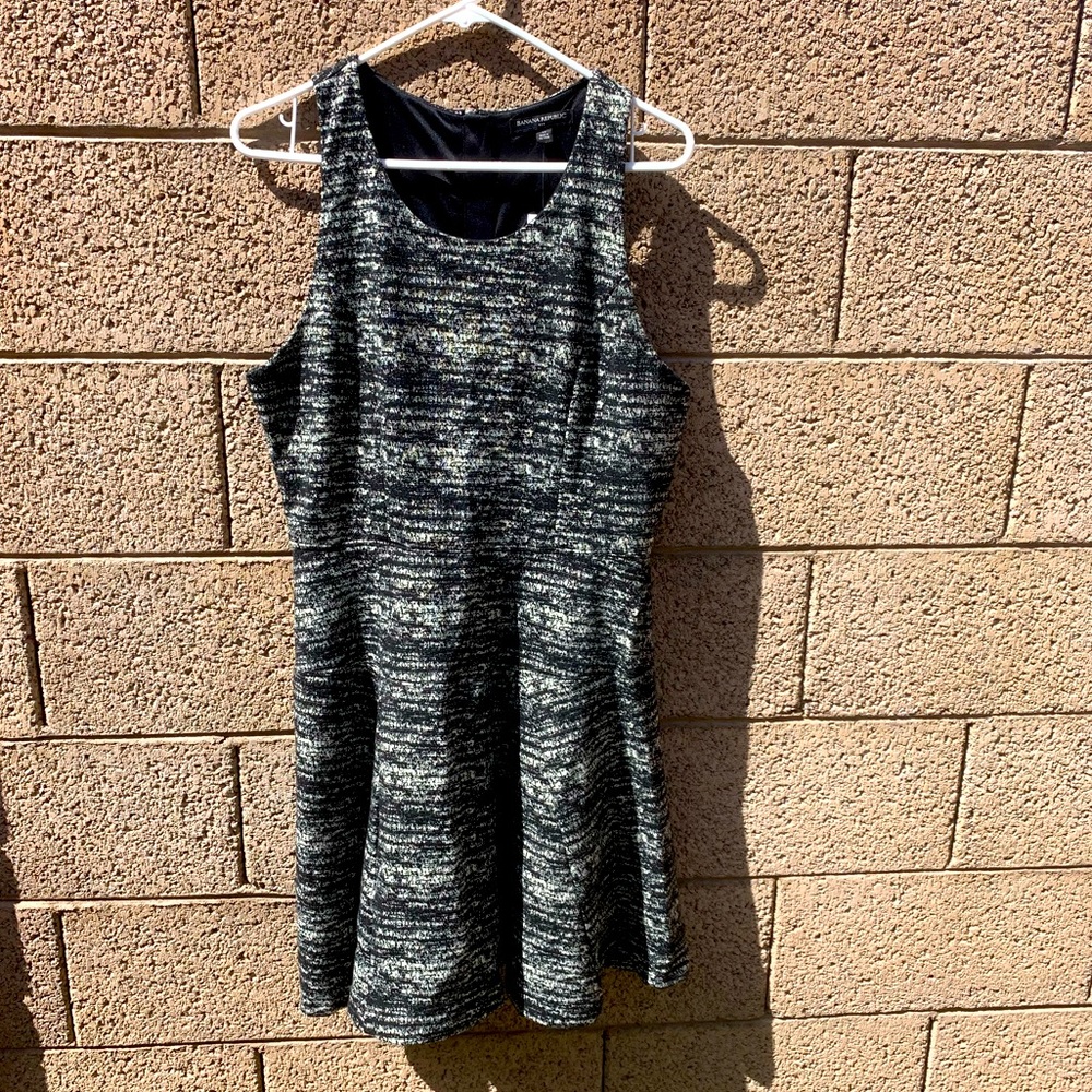 NWT Banana Republic Factory Tweed Textured Fit & Flare Dress Black Off White Sz